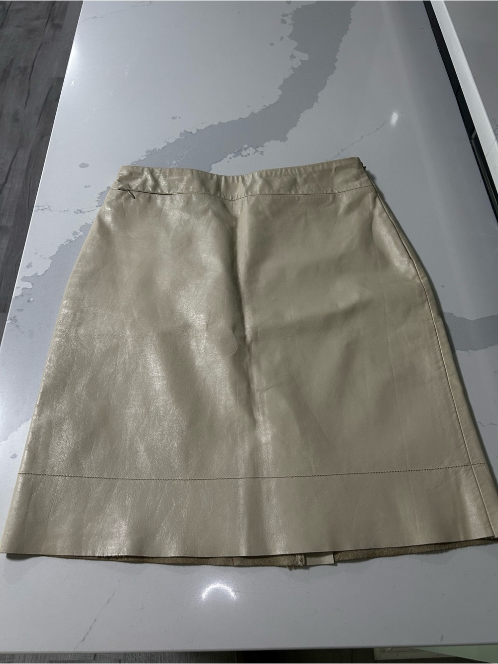 Vintage Express Cream Leather Pencil Skirt
